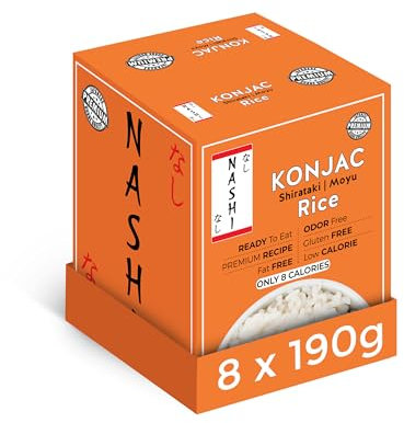 Nashi Shirataki Konjac Moyu Rice (8x190g) – Glucomannan Premium Recipe, Keto-Friendly | Low-Calorie, Zero-Carb, Vegan & Gluten-Free, Odour-Free, High Fiber | Ready-to-Eat Food
