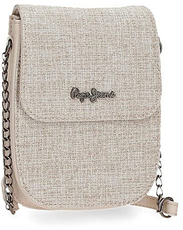 Pepe Jeans Maddie Mobile Umhängetasche Beige 13,5x17,5x4 cm Polyester mit Details aus Kunstleder