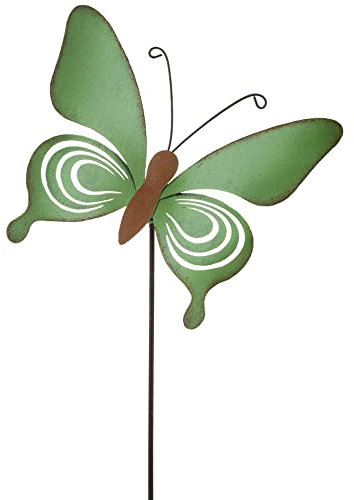 matches21 Hübscher Gartenstecker Schmetterling Ausstanzungen Gartendeko Blumenstecker Metall grün braun 1 STK 10,5x35 cm
