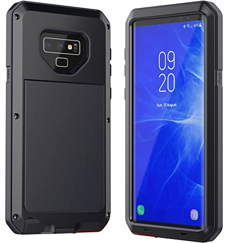 Metall Hülle für Samsung Galaxy Note 9, Stoßfest Militärstandard Edelstahlrahmen Silikon Handyhülle, 360 Grad Stoßfest Panzerhülle Schutzhülle,Black