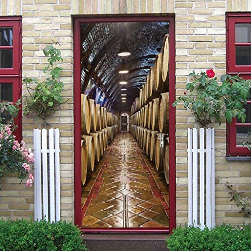 3D Türposter Türtapete Weinkeller Eichenfässer 77 X 200 Cm Türtapete Selbstklebend Türposter Fototapete Türfolie Poster Diy Selbstklebende Wandbild Pvc Wasserdichte Tapete - Türwandaufkleber