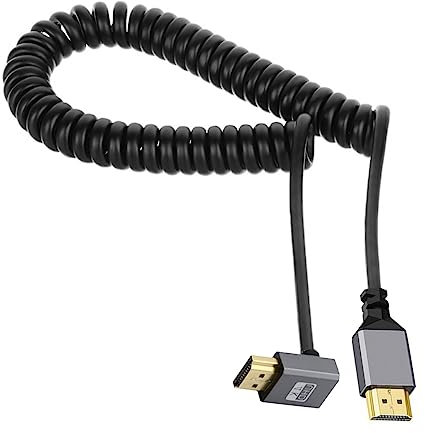 CY HDMI 2.0 Stecker auf HDMI-Stecker, 4K 60 Hz, Stretch-Spiralkabel, 90 Grad abgewinkelt, für HDTV, Computer, Laptop, Monitor