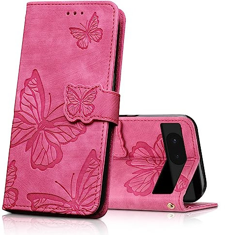 CXTcase Handyhülle für Google Pixel 6a Hülle,Schutzhülle Flip Case für Google Pixel 6a,PU Leder Magnetische Schmetterlings Lederhülle Tasche für Google Pixel 6a,Rosenrot