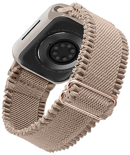 WoPail Nylon Bracelet Femme pour Apple Watch Series 10 42mm 41mm 40mm 38mm, Dentelle Bracelet de Remplacement Extensible Tressé Élastiques pour Apple Watch Series 10/9/8/7/6/5/4/3/2/1/SE Kaki