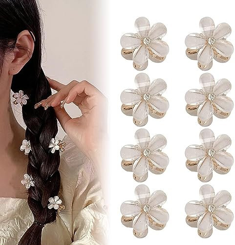 RTRTGS 8 PièCe Mini Pinces à Cheveux en Diamant, Petites Pinces à Cheveux Pinces à Cheveux Pour Femmes,Filles,Mini Pinces à Cheveux Douces Pinces à Cheveux pour Quotidien,FêTe,Mariage (Blanc)