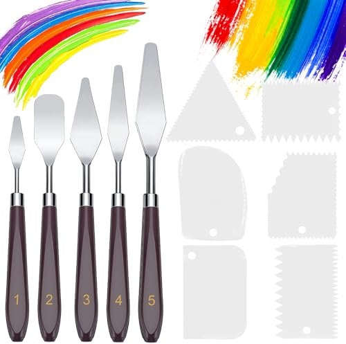 11 Stück Palette Messer und Abstreifermesser Malwerkzeug Set,Strukturpaste,Spachtel Set,5 Öl Malen Palettenmesser+6 Abstreifermesser,Malmesser,Edelstahl Acryl Spachtel zum Ölgemälde, Gouache, Aquarell
