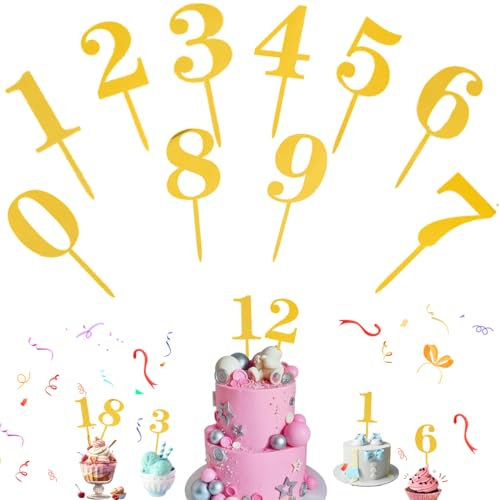 10 Stück Cake Topper 0-9 Geburtstag Tortendeko, Happy Birthday Tortendeko Geburtstag, 0 1 2 3 4 0 6 7 8 9 0 Kuchen Topper Dekoration, für Geburtstagsfeiern Jeden Alters Hochzeitsparty