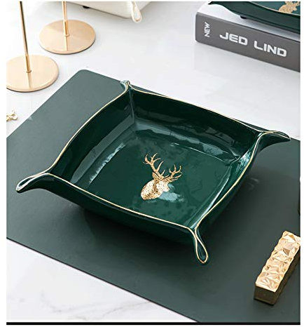 OQHAIR Kitchen Fruit Bowls Creative Gift Fruit Bowl Luxury Modern Ceramic Fruit Plate ， for Fruit Salad, Vegetables, Snack Fruit Tray for Party (Color : Green, Size : Small)