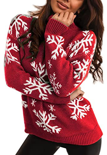 Kanpola Weihnachtspullover Damen Strick Pullover Herbst Winter Rundhals Langarm Sweatshirt Drucke Pulli Sweater mit Norweger-Muster Weihnachten Party Gestrickte Jumper Oberteile…