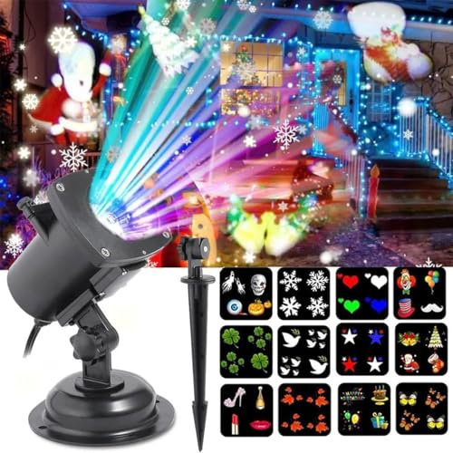Bestyks Proiettore Natale Esterno Proiettore Luci Natale Per Esterno Proiettore Luci Di Da Interni Ed Esterni Per Esterno 12 Diapositive Modelli Con Timer per Feste Di Halloween Di Natale