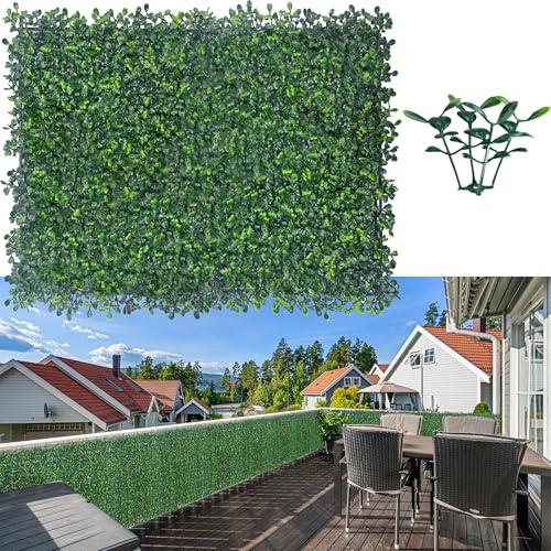ODTORY Künstliche Buchsbaum-Hecken-Wandpaneele, 61 x 40,6 cm, 12 Stück, UV-Schutz, künstliches Grün, Gras, Wandhintergrund für Innen- und Außenbereich, Grünpflanze, Wanddekoration und Efeuzaun,
