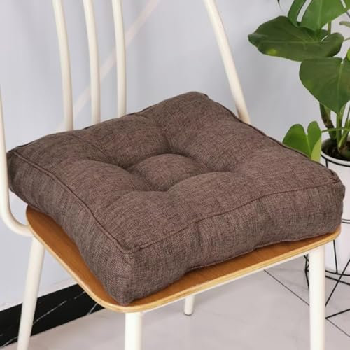 Sitzkissen Stuhlkissen 50x50x9cm für Indoor und Outdoor aus Baumwolle Dicke Polsterung Steppkissen/Bodenkissen, Stuhl Sitzpolster Passt für Haus, Garten, Büro und Autositze,Curry dunkel
