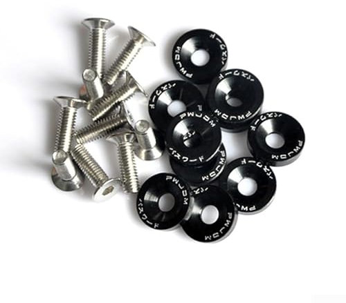 10-teiliges Schrauben- und Unterlegscheiben-Set, Autozubehör, M6, eloxiertes Aluminium, Kotflügelschrauben-Set (schwarz)