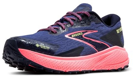 Brooks Damen Divide 5 GTX Sneaker, Grey Blue Pink Lime, 40.5 EU