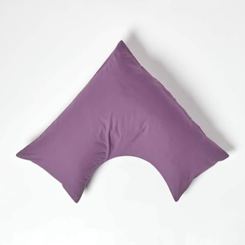 HOMESCAPES Purple Grape Pure Egyptian Cotton V-Shape Pillowcase 200 TC 400 Thread Count Percale Equivalent Pillow Case For Nursing Pregnancy and Elderly Pack of 2
