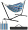 Yaheetech Hängematte mit Gestell, Verstellbarer Doppelhängematte 294/304/314cm mit Stabiler Rahmen, bis 205 kg Belastbar, Großzügige 2-3 Personen Hammock für Indoor & Outdoor, Blau-Roter Streifen