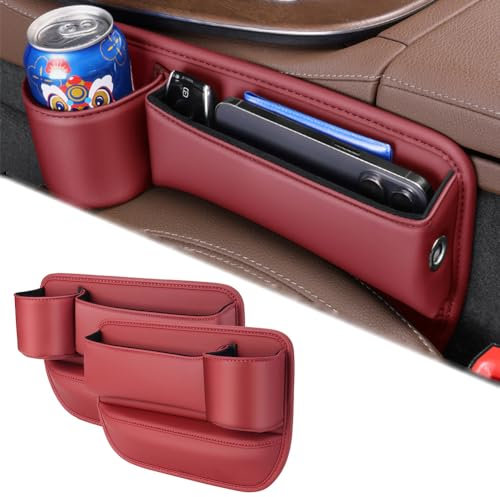 Auto Seat Gap Organisateur avec Porte-gobelet pour A.u.d.i A1 A2 A3 A4 A5 A6 A7 A8, 2 pièces Organisateur Boîte de Rangement Siège Écart de Voiture en Cuir PU, avec Trou de Câble