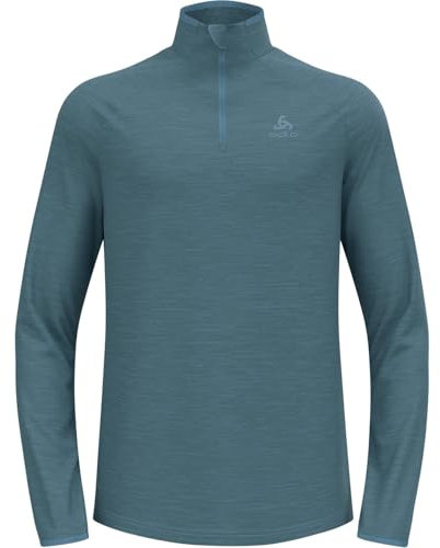 Odlo Herren Laufshirt Langarm Essential Thermal I Sport Shirt Männer Oberteil Midlayer Fitness Sweater, Provincial Blue Melange, XL EU