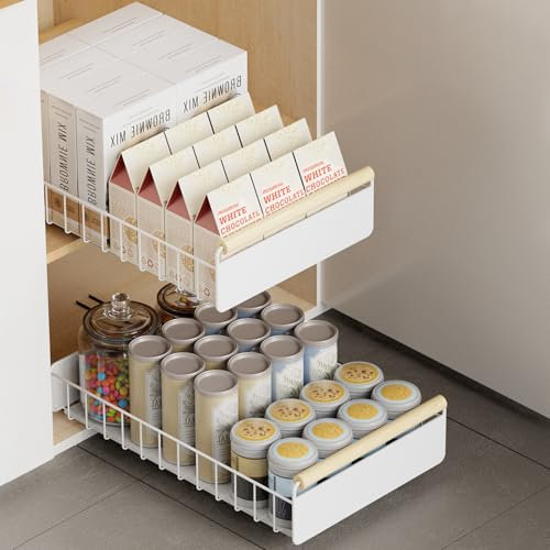 beibijio Sliding drawers for kitchen cupboard with Handles, Pull Out Shelf Slide Out Drawers Storage for Kitchen Cupboards, No Drill Adjustable Drawers, Heavy Duty Extendable Sliding Drawer