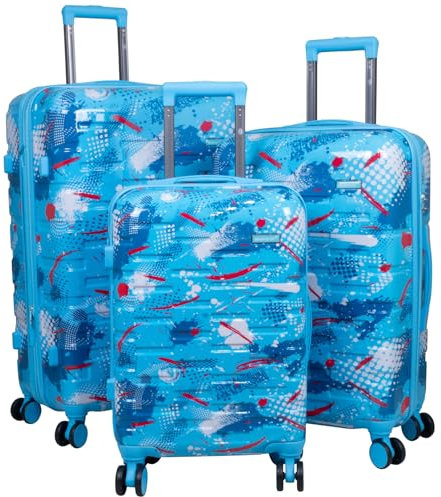 Trendyshop365 Hartschale Kofferset 3-teilig Pescara mit Motiv 4 Rollen Hellblau