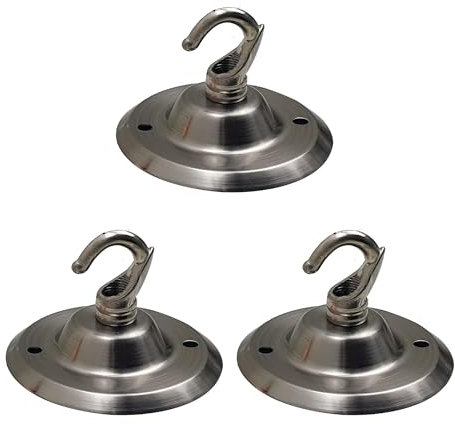 LEDSone 3 Pack Ceiling Rose Hook Plate Metal Satin Nickel 75mm Light Fitting Pre-Drilled Holes Canopy Kit with Accessories for Chandelier Pendant Lights Hanging Lamps Planters