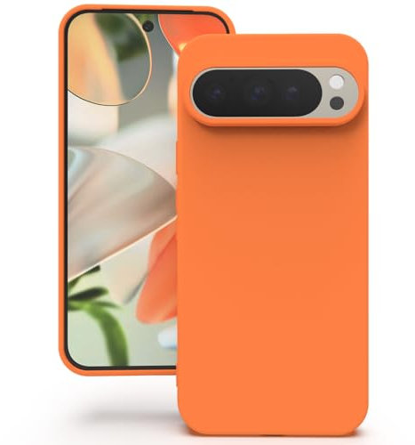 YATWIN Cover per Google Pixel 9, Google Pixel 9 Pro, Custodia in Silicone Morbido con Tagli di Precisione per Fotocamera, Design Ultra Sottile, Protezione 360° con Bordi Rialzati, ‌Arancione‌