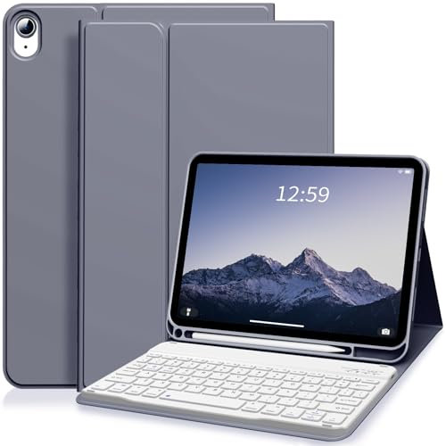 ZKTUYU for iPad 11th/10th Generation Case with Keyboard 11 inch/10.9 inch 2025 A16 2022 with Pencil Holder, Magnetic Detachable Wireless Bluetooth Folio Stand Rechargeable Keyboard Cover, Purple Grey
