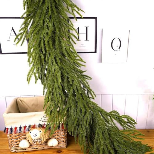 WAXCMXYH Norfolk Kiefer Girlande, realistische Weihnachten Deluxe Norfolk Kiefer Girlanden, künstliche Kiefer Norfolk Girlande Garland Grün