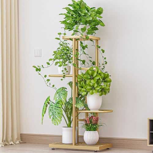 Cachpib Pflanzenständer mit 4 Etagen, Eck-Innenbereich, Metall-Blumentopfregal für mehrere Pflanzen, gestufter Pflanzenhalter, Präsentationsregal für Terrasse, Garten, Schlafzimmer, Wohnzimmer, Gold