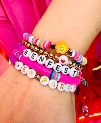HENFEST Hen Party Friendship Bracelets - Hen Do Bead Bracelets Wristbands - Bachelorette Party Friendship Bracelets - Bride Beads