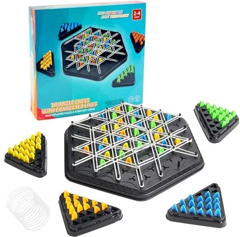 ZUNIPLEX Triggle,Chain Triangle Chess Game, Geometric Strategy Board Game, Multi-Player Rubber Band, Puzzle Board for Kids & Adults 3+, Family