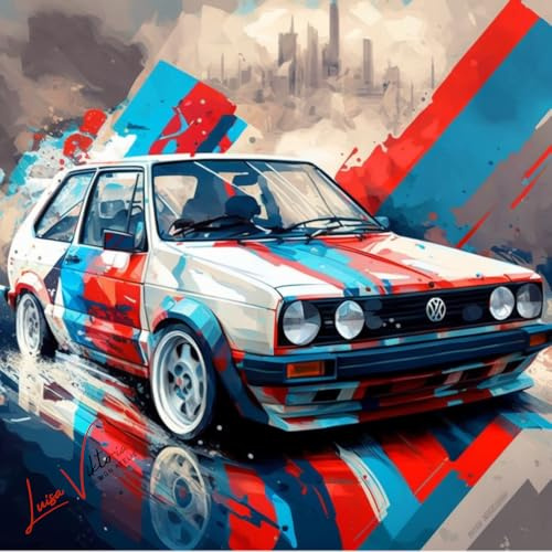 BestU VW Golf GTI Exklusives 60x60 cm Auto Wandbild auf leichtem Forex-Print. Von Luisa-Viktoria kunstvoll gestaltet, für einen naturnahen Akzent in jedem Raum