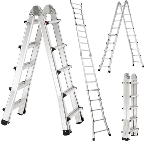 TLGREEN Alu Teleskopleiter 4x5 Stufen, 4.8M Ausziehbare Leiter, Aluminium Multifunktionsleiter, Gelenkleiter, Klappleiter, Treppenleiter, Anlegeleiter, Bockleiter, Mehrzweckleiter bis 150 kg