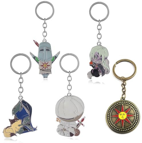 5 Pcs Dark of Souls Schlüsselanhänger Game Dark of Souls Logo Auto Accessories Dark of Souls Metall Anhänger Kette Cool Deko