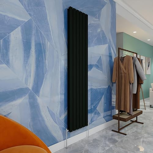 Central Heating Radiator,1800x408mm Black Vertical Flat Double Panel Column Energy-efficient for Morden Multi-Scene