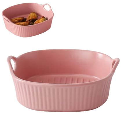 Auflaufform Keramik, Auflaufform Klein für die Heißluftfritteuse, 650 ml Backformen mit Griffen für Fritteuse, die Zubereitung von Lasagne, Suppe, Backofen und Mikrowellen Sicher(Himbeerrot)