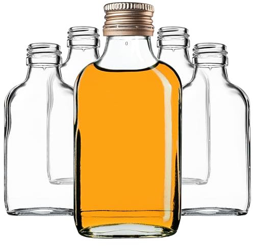 KADAX Flachmann 100ml, 10 Stück, kleine Glasflaschen mit Schraubverschluss, Fläschchen, leere Flaschen zum Befüllen, mini Likörflaschen, Schnapsflaschen (Gold)