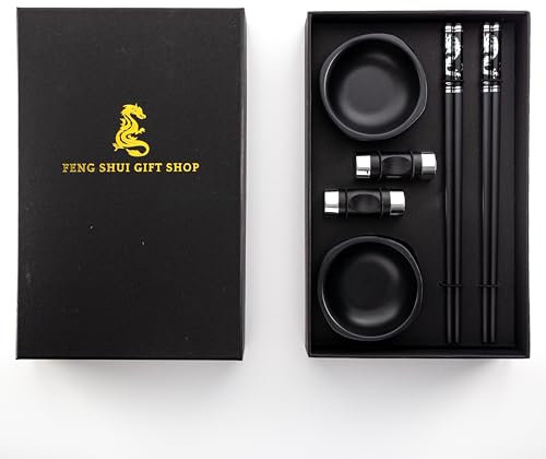 Premium Chopstick Set – 2 Ceramic Dishes, 2 Bamboo Chopsticks, 2 Ceramic Holders – Elegant Gift Box for Sushi, Ramen & Asian Cuisine (Dragon Style)