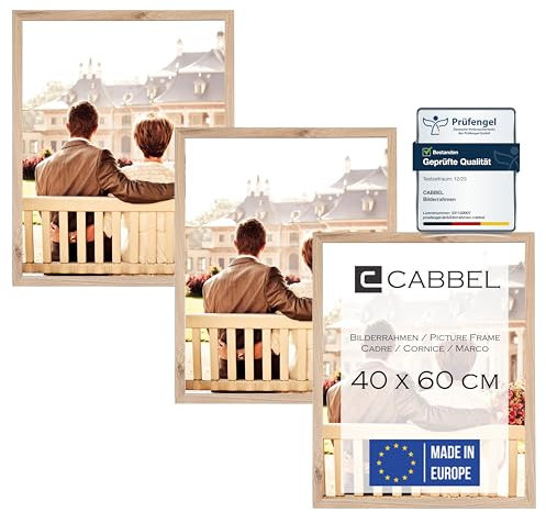 CABBEL Dreierpack (3 Stk.) Bilderrahmen 40x60 cm MDF Holz-Rahmen in Natur | mit bruchsicherem Plexi-Glas/Modern, zum Aufhängen, ideal für Fotos/Bilder/Collage