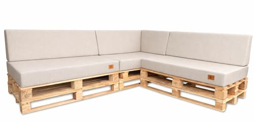 Palettenkissen 7-teiliges Set für Ecksofa | Palettensofa mit abnehmbarem Bezug | Kaltschaum Palettenauflage | Sitzkissen Rückenlehne für Europaletten 120 x 80 | UV-beständig | Waschbar (Cremefarben)