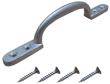 6 Galvanised Cast Iron D Handle – Hot Bed Pull Handle for Gates, Sheds, Doors & Windows – Screws Included – Pack of 1