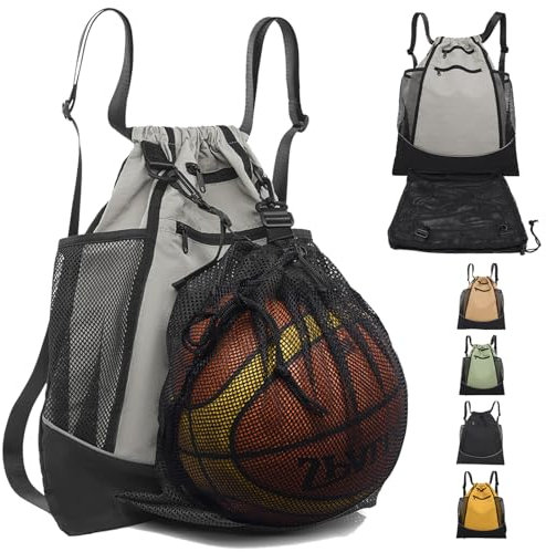 AUNGKWANG Turnbeutel, Sportbeutel Jungen, Wasserdichte Sporttasche Aus Nylon, Verstellbarer Sportbeutel mit Kordelzug, Ballsack Erwachsene for Fußball, Basketball Aufbewahren (Grau)