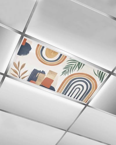 TvonTa Tey Fluorescent Light Covers for Drop Ceiling Abstract Bohemian Arch Magnetic Light Filters, Retro Boho Palm Leaf Coconut Ceiling Shade Filters for Home Classroom Office,2x4 ft,1Pack