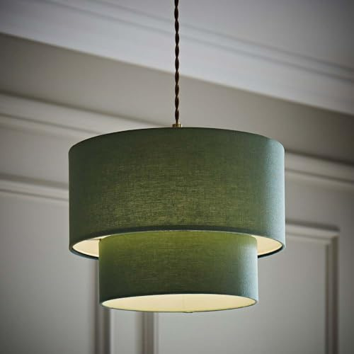 ValueLights | Jodie Two Tier Sage Linen Ceiling Drum Lamp Shade and Bulb | Ceiling Lights, Home Décor & Improvement Essential