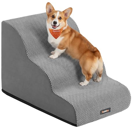 Feandrea Scala a 3 Gradini per Cani, Velluto Goffrato, Pendenza per Letto, Divano, Scaletta per Animali Impermeabile e Antiscivolo, Copertura Sfoderabile e Lavabile, Grigio Tortora PPS013GD01