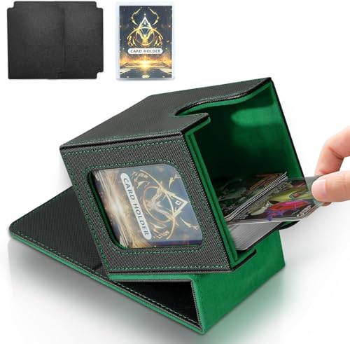 Deck Box,Boîte de Rangement pour Carte Magic Commander Compatible avec Yugioh MTG TCG Cartes,étui magnétique en cuir PU Jusqu'à 100+ double manchette Cartes,2 compartiments 1 toploader,Noir Vert