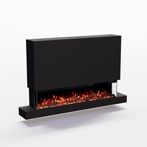 GLOW FIRE Elektrokamin Clear Wall XL mit realistischem 3D LED-Feuer - Stand-Elektrokamin mit Heizung und Kaminfeuer, App Steuerung, Knistereffekt & Timer, max. 1800 W, 137x85x21cm, Grau