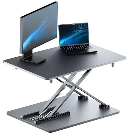 yoopin Standing Desk Converter, 25.16 × 15.75 Height Adjustable Laptop Stand for Desk, Sit Stand Monitor Stand, No Assembly Required for Home and Office Use (Black)
