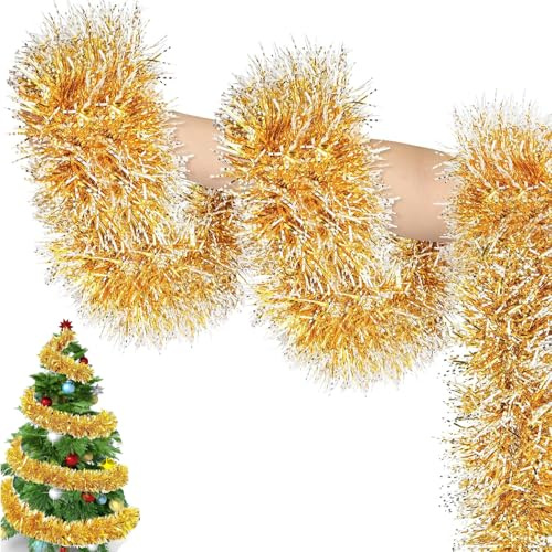 Weihnachtsbaum Lametta Girlande, 10M Weihnachtsdeko Girlande, ChristbaumschmuckGirlande(Gold)