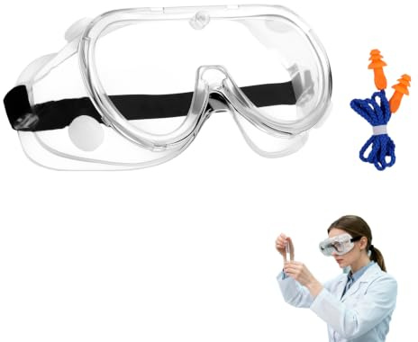 PAppositus Schutzbrille, 1 Stück Staubdicht Arbeitsschutzbrille, Durchsichtigen Anti-Beschlag Schutzbrille für Brillenträger, Baustelle, Labor, Werkstatt, mit 1 Stück Ohrstöpsel
